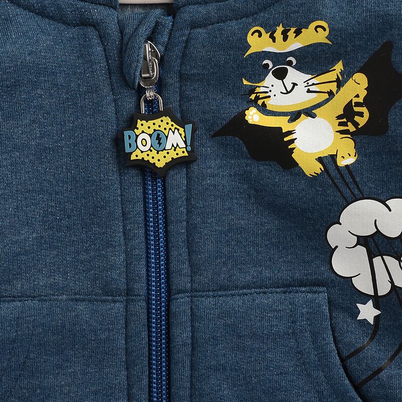 Boys Medium Blue Fleece Cardigan With Hood image number null